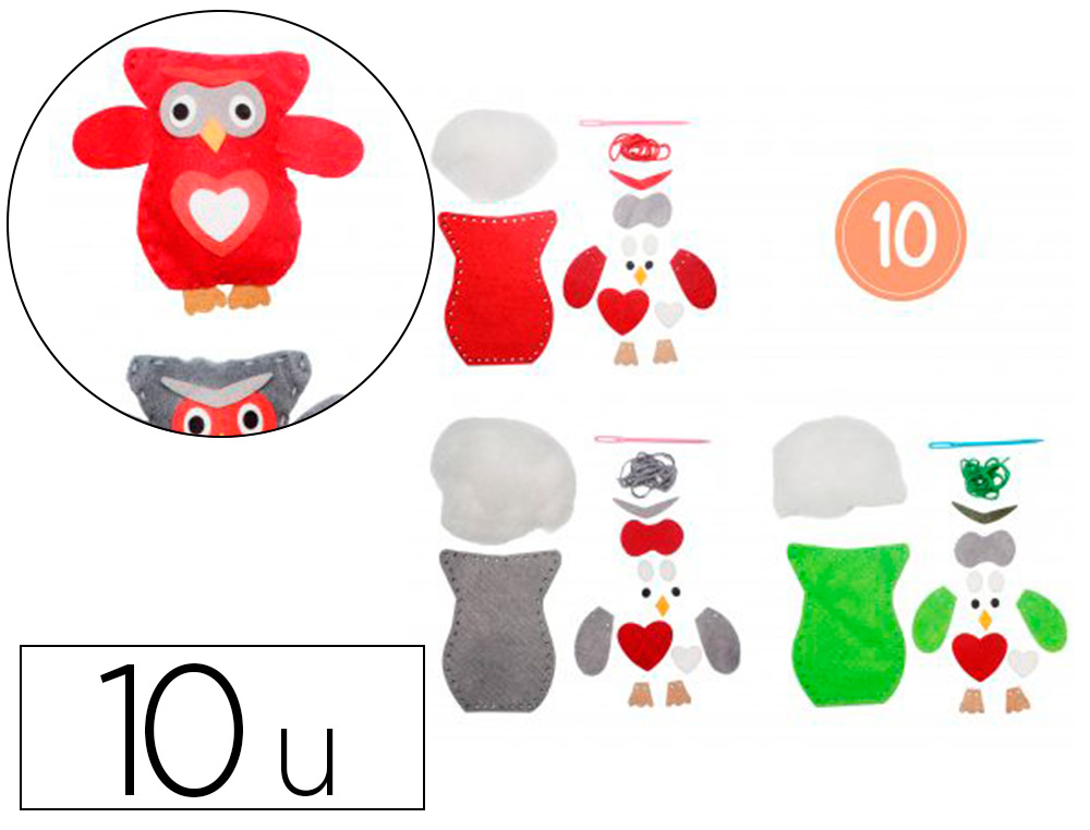KIT FEUTRINE SODERTEX HIBOU OZZY A FABRIQUER 2MM 10       SACHETS INDIVIDUELS 3 COLORIS ASSORTIS