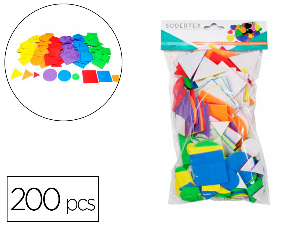 FORMES GEOMETRIQUES SODERTEX EN MOUSSE EVA ADHESIVE 200    PCS TAILLES ET COLORIS        ASSORTIS