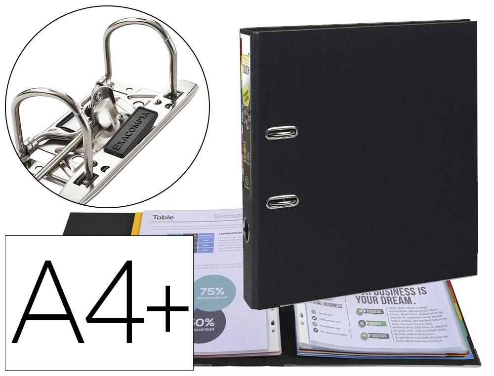 CLASSEUR  LEVIER EXACOMPTA PREM'TOUCH A4+ POLYPROPYLNE DOS 50MM COLORIS NOIR