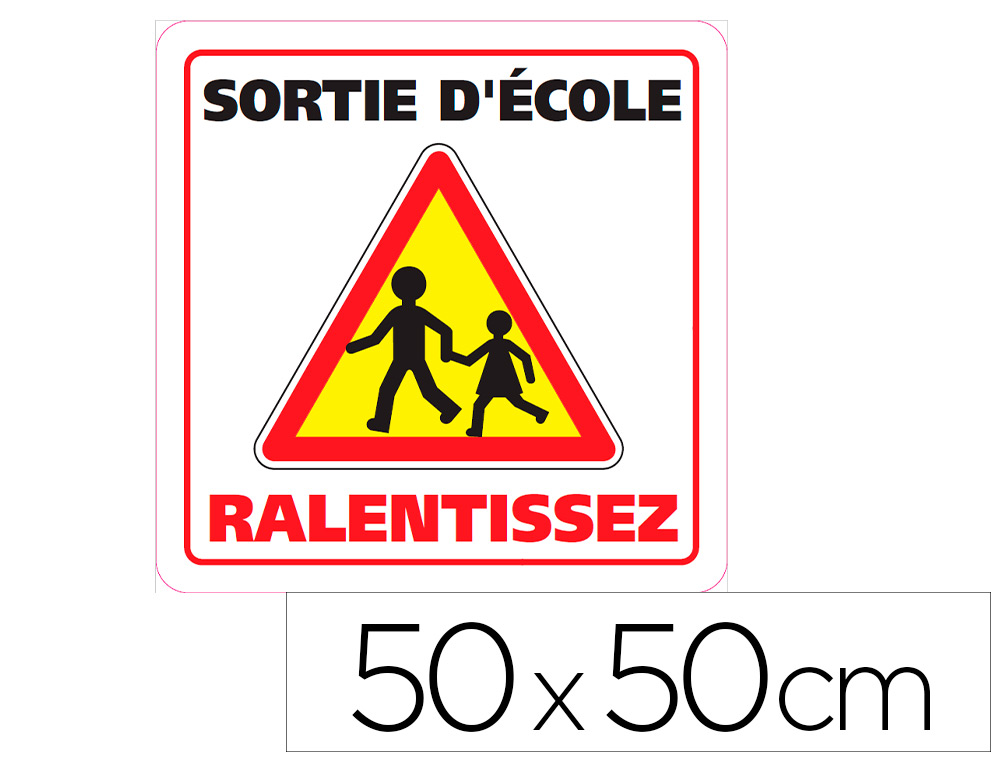 PANNEAU DE SIGNALISATION SIGNALETIQUE BIZ SORTIE       D'ECOLE RALENTISSEZ TRIANGLE  JAUNE FLUO 50X50CM