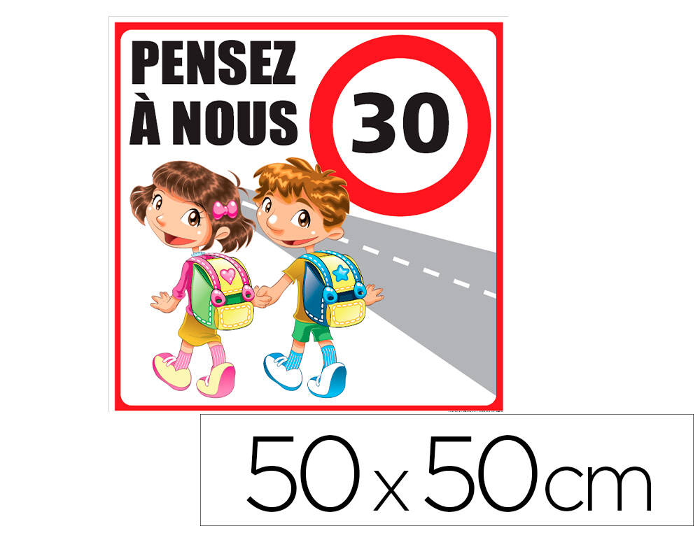 PANNEAU DE SIGNALISATION ALUMINIUM SIGNALETIQUE BIZ    PENSEZ A NOUS 30 KM/H 50X50CM