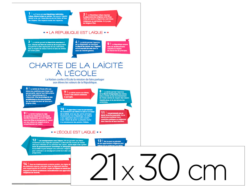 PANNEAU AFFICHAGE ALUMINIUM SIGNALETIQUE BIZ CHARTE DE LA LAICIT A L'ECOLE 21X30CM