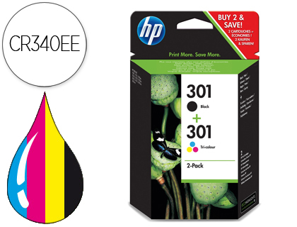 CARTOUCHE HP 301 JET D'ENCRE N9J72AE PACK MULTICOLORS PLUS NOIR