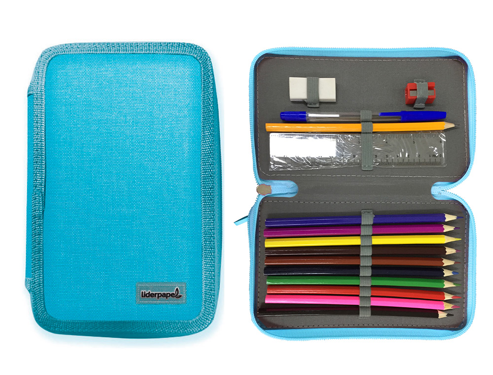 TROUSSE PLUMIER LIDERPAPEL GRANDE 4 TAGES 65 PICES     DIM. 210X135X75MM COLORIS BLEU CIEL