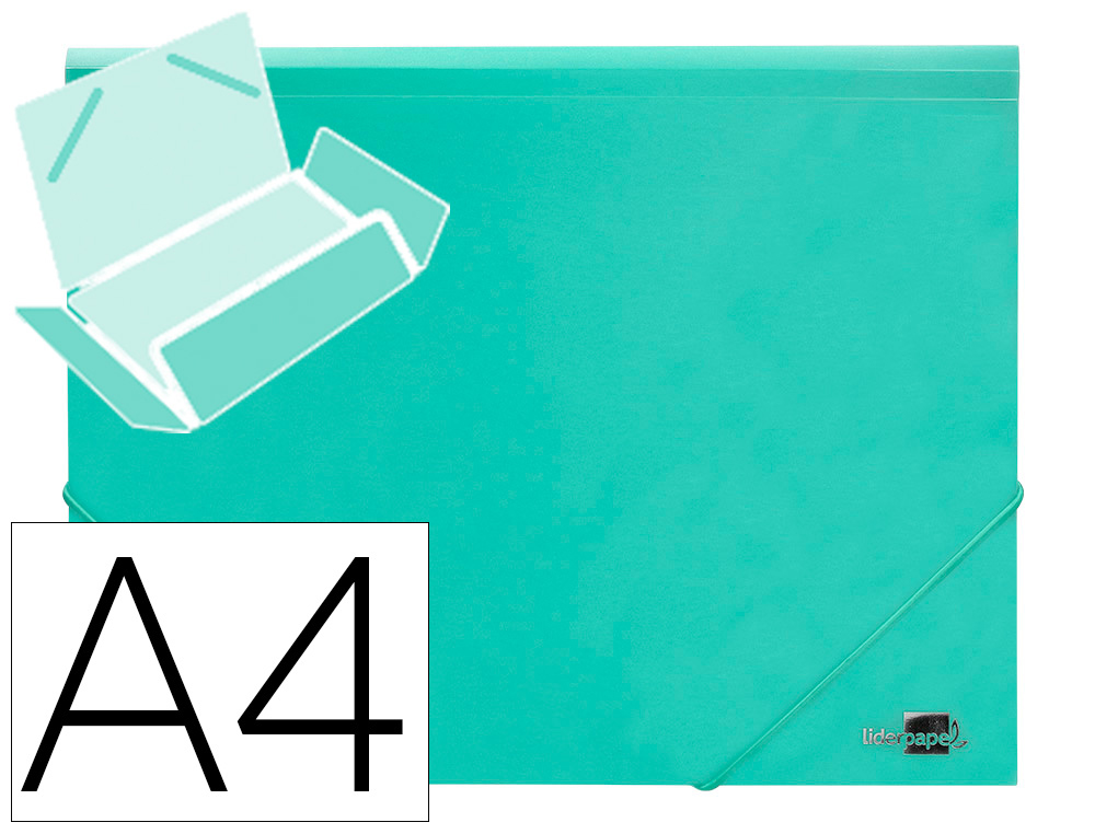 CHEMISE LIDERPAPEL POLYPROPYLENE DOS FLEXIBLE A4 210X297MM 4/10E 3 RABATS 100F ELASTIQUE VERT POMME OPAQUE