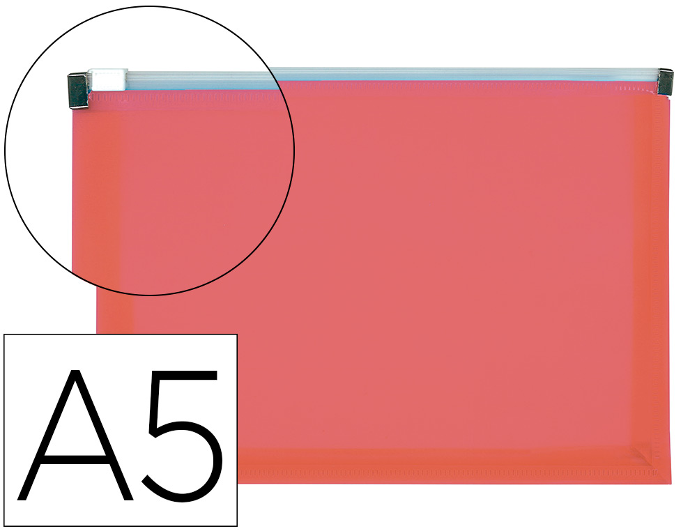 POCHETTE ENVELOPPE LIDERPAPEL POLYPROPYLENE 180 MICRONS A5  210X148MM FERMETURE ECLAIR    TRANSPARENT ROUGE