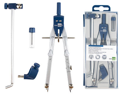 COMPAS LIDERPAPEL MICROMTRIQUE ARTICUL CIRCONFRENCE 38CM ALLONGE VIS RGLAGE RAPIDE BAGUE UNIVERSELLE MINE 2MM TUI