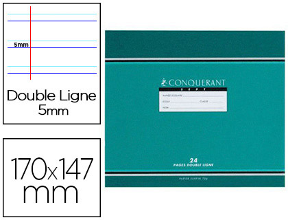 CAHIER D'CRITURE PIQU CONQURANT SEPT COUVERTURE OFFSET 170X147MM  L'ITALIENNE 24 PAGES 70G DOUBLE LIGNE 5MM PAYSAGE