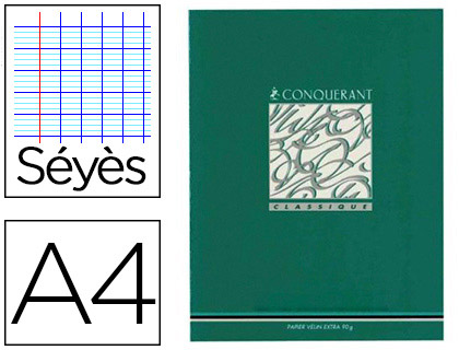 CAHIER D'CRITURE PIQU CONQURANT USAGE SCOLAIRE COUVERTURE VERNIE CARTE COUCHE A4 21X29,7CM 96 PAGES 90G SYS