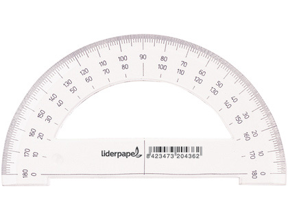 RAPPORTEUR LIDERPAPEL 180 DEGRS DEUX CHELLES OPPOSES 0 DEGRS 180 DEGRS BASE 14CM PLASTIQUE TRANSPARENT CONOMIQUE