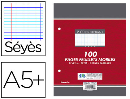 FEUILLET MOBILE CONQURANT SEPT A5+ 170X220MM 100 PAGES 90G SYS PERFOR COLORIS BLANC