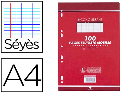 FEUILLET MOBILE CONQURANT SEPT A4 210X297MM 100 PAGES 90G SYS PERFOR COLORIS BLANC