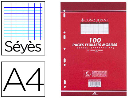 FEUILLET MOBILE CONQURANT SEPT A4 210X297MM 200 PAGES 90G SYS PERFOR COLORIS BLANC