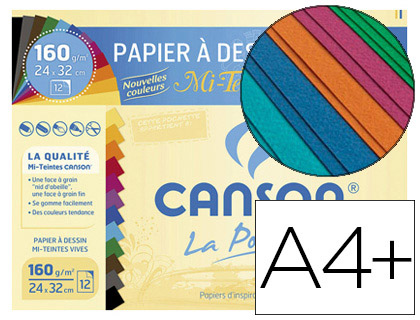 PAPIER DESSIN CANSON MI-TEINTES 160G A4+ COLORIS VIFS POCHETTE 12F