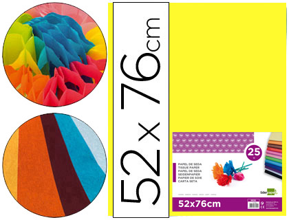 PAPIER DE SOIE LIDERPAPEL 52X76CM 18G/M2 UNICOLORE JAUNE SACHET 25F