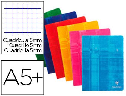 CAHIER PIQUÉ CLAIREFONTAINE COUVERTURE PELLICULÉE PAPIER VÉLIN VELOUTÉ A5+ 17X22CM 96 PAGES 90G 5X5MM