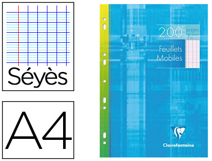 FEUILLET MOBILE CLAIREFONTAINE A4 210X297MM PAPIER VLIN VELOUT 200 PAGES 90G SYS PERFOR COLORIS BLANC