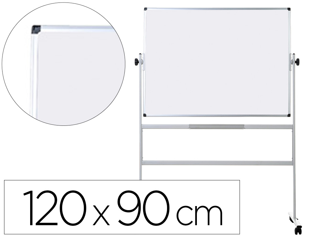 TABLEAU BLANC Q-CONNECT  ROULETTES MLAMIN DOUBLE FACE PIVOTANT CADRE ALUMINIUM SURFACE LAQUE AMPLE AUGET 120X90CM