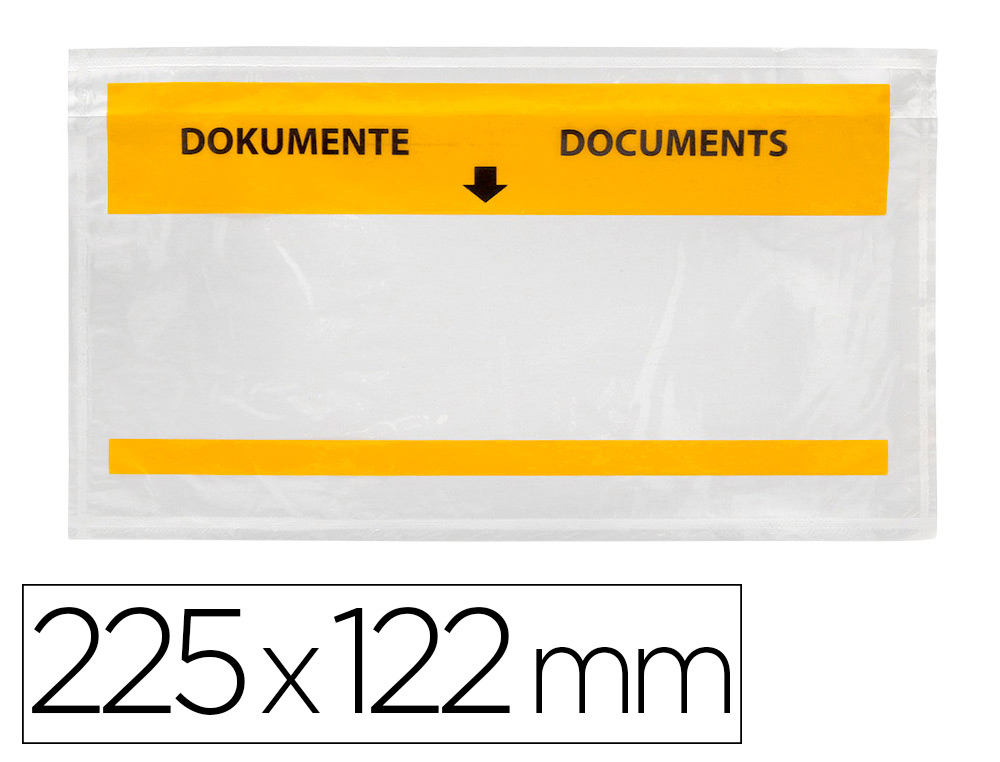 POCHETTE PORTE-DOCUMENTS Q-CONNECT 225X122MM AUTO-ADHESIVE TRANSPARENTE TEXTE FRANCAIS ALLEMAND BOITE 100 UNITES
