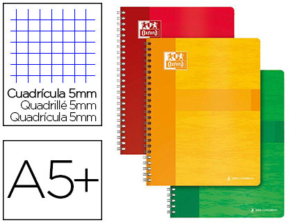 CAHIER SPIRALE OXFORD COUVERTURE CARTONNÉE RELIURE INTÉGRALE OPTIK PAPER A5+ 17X22CM 100 PAGES 90G 5X5MM 4 TROUS