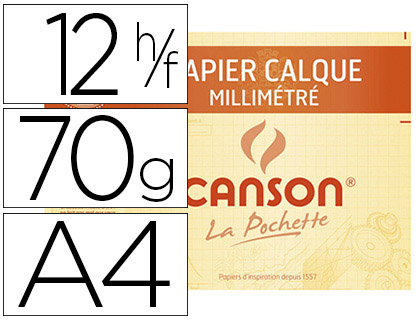 PAPIER CALQUE CANSON MILLIMTR 70/75G A4 297X210MM UNICOLORE BISTRE POCHETTE 12F