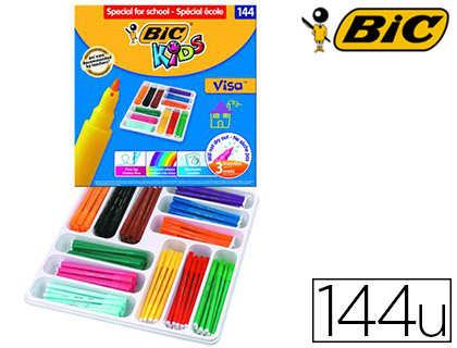 FEUTRE BIC KIDS VISA COLORIAGE ENCRE LAVABLE POINTE BLOQUE ULTRA-RSISTANTE COFFRET SCOLAIRE 144 UNITS