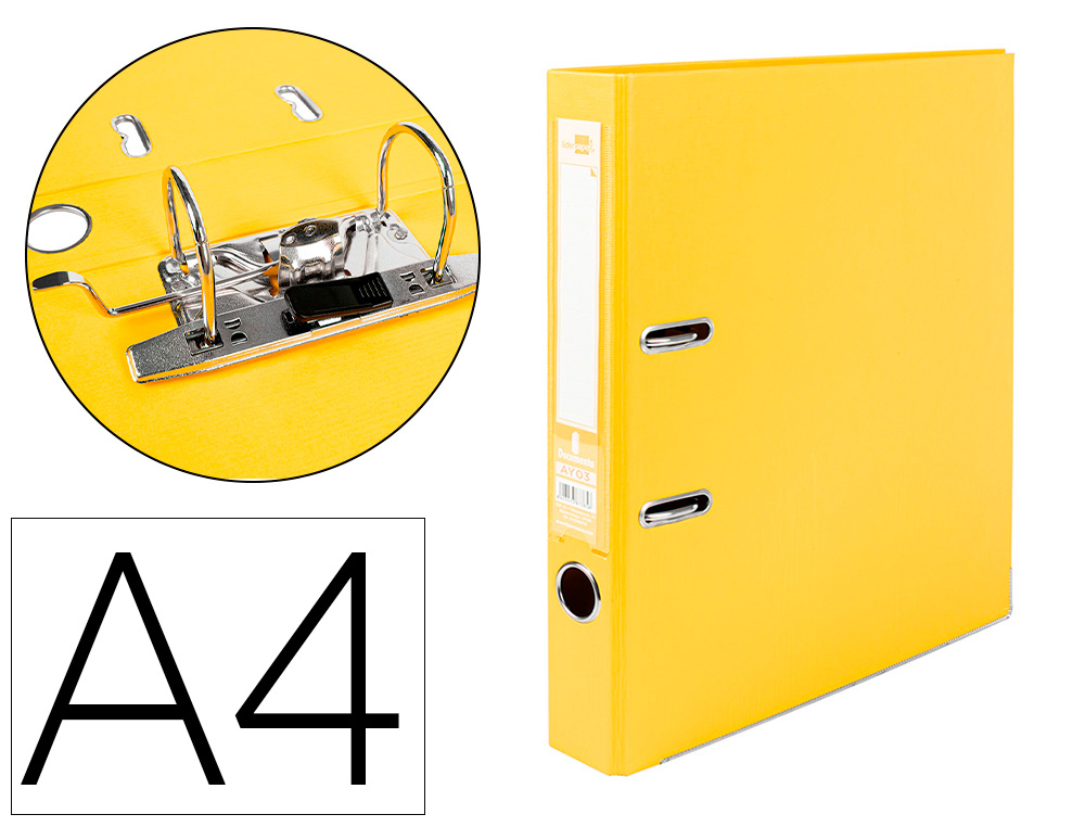 CLASSEUR LEVIER LIDERPAPEL A4 DOCUMENTA CARTON REMBORDÉ 1,9MM DOS 52MM RADO MÉTALLIQUE COLORIS JAUNE