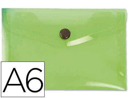 POCHETTE ENVELOPPE LIDERPAPEL POLYPROPYLNE 180 MICRONS A6 148X105MM 50F FERMETURE BOUTON TRANSPARENT VERT