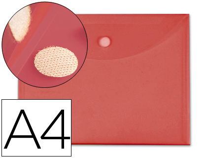 POCHETTE ENVELOPPE LIDERPAPEL POLYPROPYLNE 180 MICRONS A4 297X210MM FERMETURE VELCRO COLORIS ROUGE