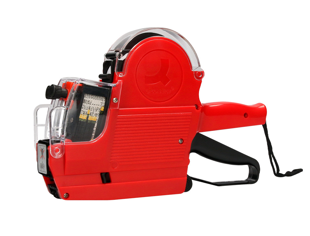 PINCE  TIQUETER Q-CONNECT 2 LIGNES 10 CHIFFRES/LIGNE 250X165X50MM 520G COLORIS ROUGE ROULEAU ENCREUR NON INCLUS
