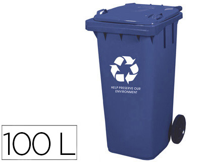 POUBELLE Q-CONNECT CONTENEUR POLYSTYRNE COUVERCLE 100L 525X510X800MM 2 ROUES COLORIS BLEU