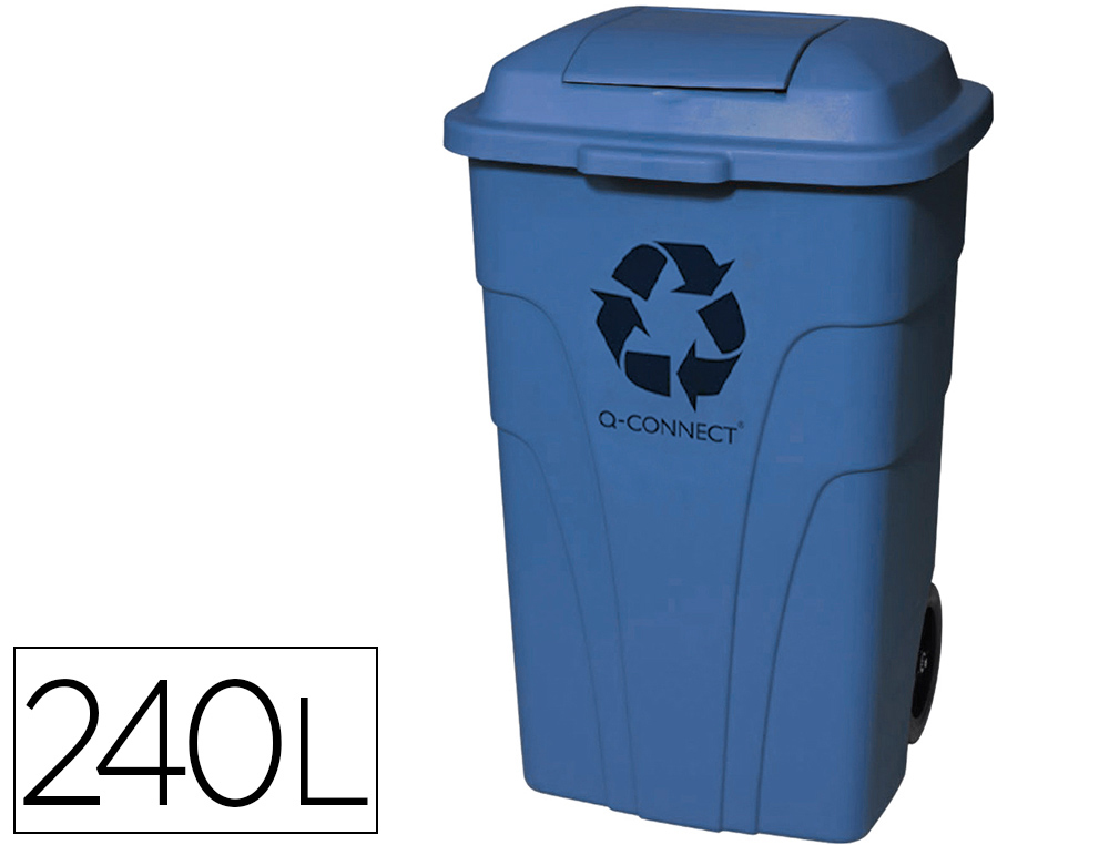 POUBELLE Q-CONNECT CONTENEUR POLYSTYRNE COUVERCLE 240L 620X610X1040MM 2 ROUES COLORIS BLEU