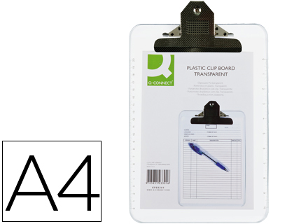 PORTE-BLOC Q-CONNECT POLYPROPYLNE PAISSEUR 4MM A4 210X29  7MM PINCE MTALLIQUE COLORIS  TRANSPARENT