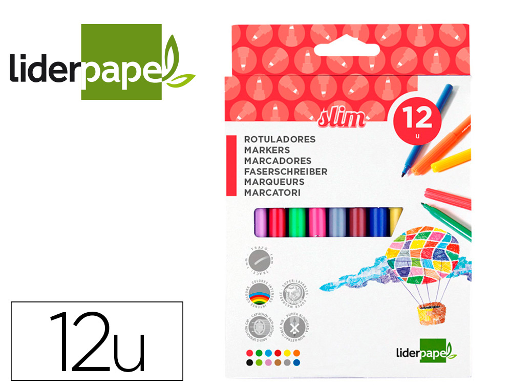 FEUTRE COLORIAGE LIDERPAPEL SLIM LONGUEUR CRITURE 800M POINTE NYLON 2MM DIAMTRE TUI CARTON 12 UNITS