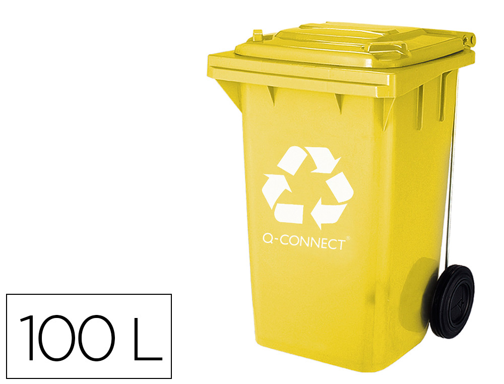 POUBELLE Q-CONNECT CONTENEUR PLASTIQUE COUVERCLE 100L 470X750X370MM PLASTIQUE EMBALLAGES COLORIS JAUNE