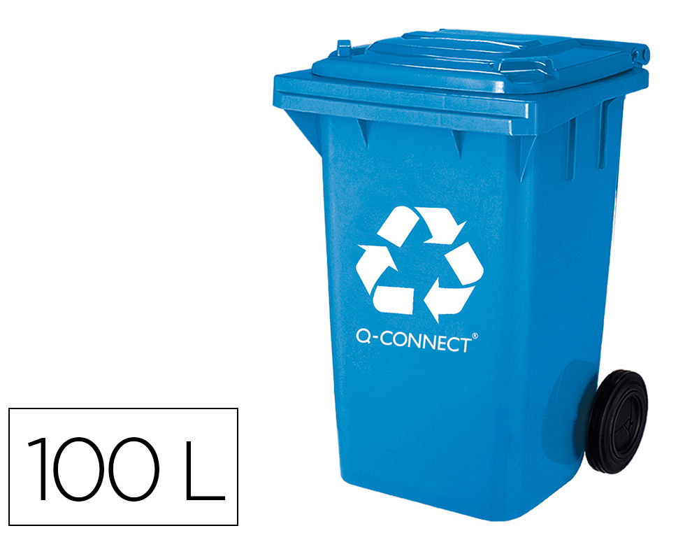 POUBELLE Q-CONNECT CONTENEUR PLASTIQUE COUVERCLE 100L 470X750X370MM PAPIER CARTON COLORIS BLEU