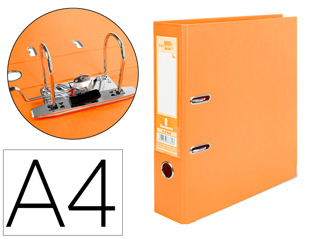 CLASSEUR LEVIER LIDERPAPEL A4 DOCUMENTA CARTON REMBORD 1,9MM DOS 75MM RADO MTALLIQUE COLORIS ORANGE