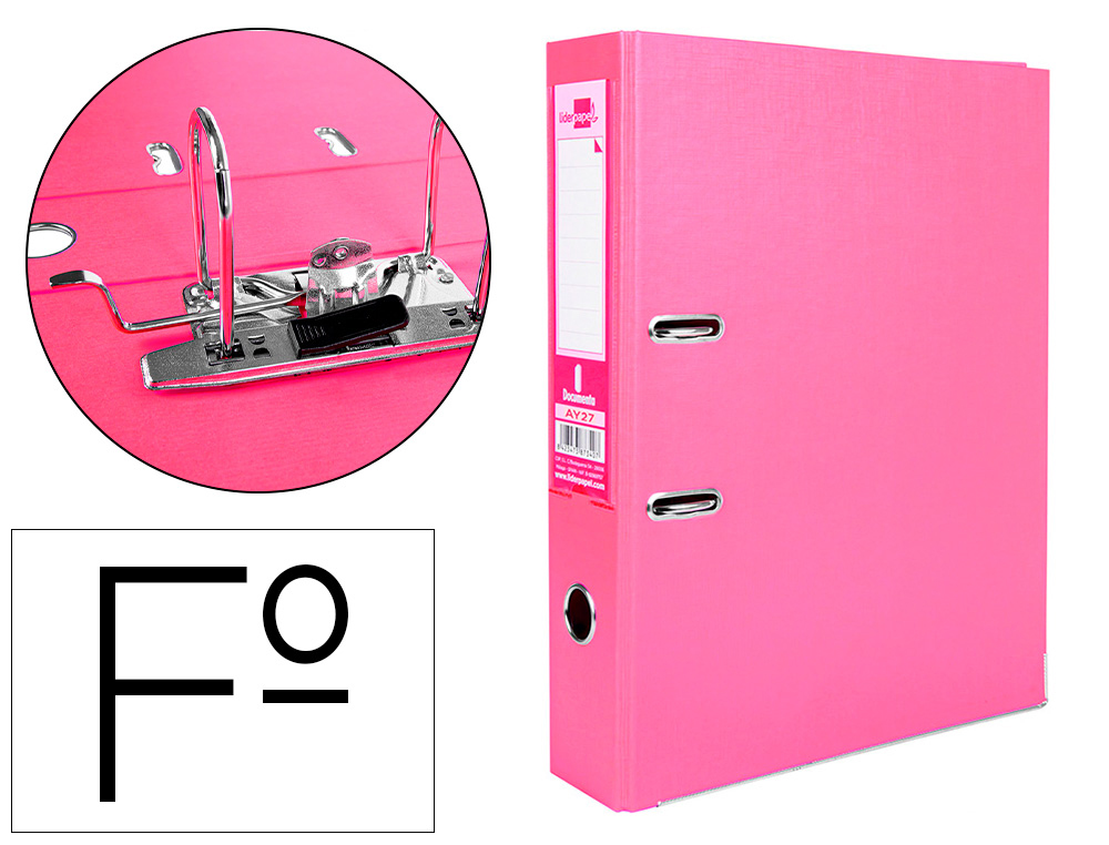 CLASSEUR LEVIER LIDERPAPEL DOCUMENTA A4+ CARTON REMBORDE DOS 75MM RADO METALLIQUE      COLORIS ROSE