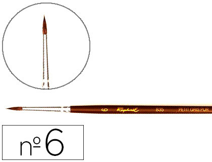 PINCEAU RAPHAL PETIT GRIS PUR N6 MANCHE COURT LAQU MARRON VIROLE ALUMINIUM ANODIS