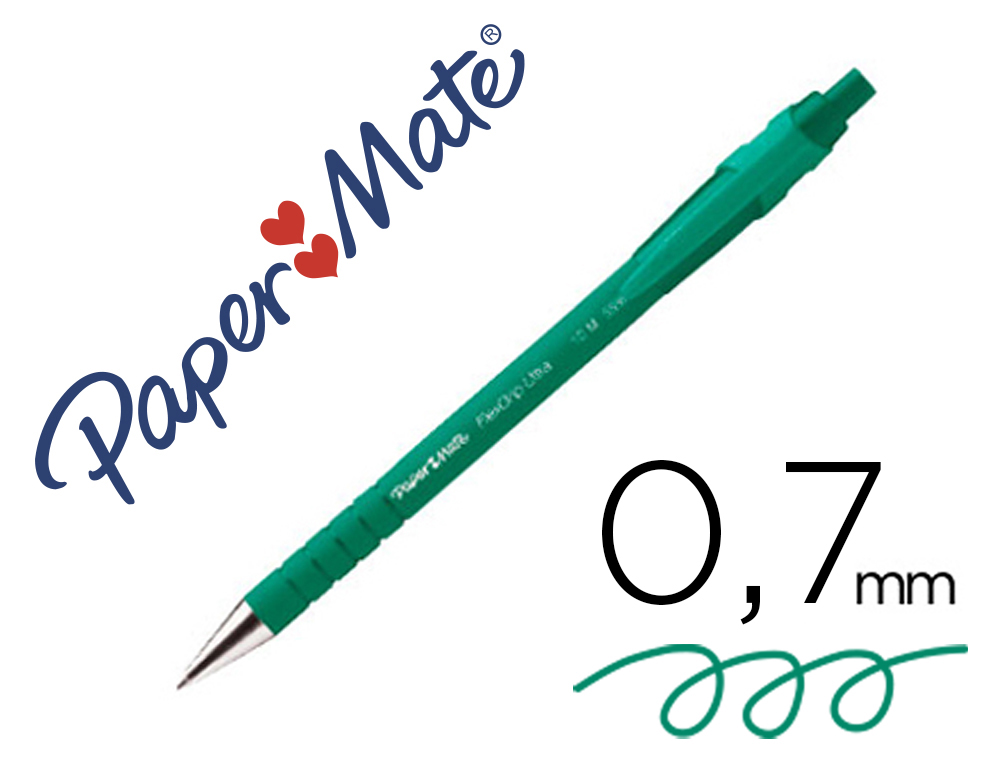 STYLO-BILLE PAPER MATE FLEXGRIP ULTRA ÉCRITURE MOYENNE 0.7MM ENCRE DOUCE CORPS STRIÉ ANTI-GLISSE RÉTRACTABLE VERT