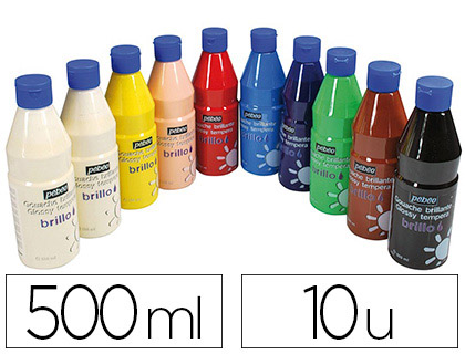 GOUACHE LIQUIDE PBO BRILLO PRTE  L'EMPLOI OPAQUE ONCTUEUSE BRILLANCE EXCEPTIONNELLE ASSORTIMENT LOT 10 FLACONS 500ML