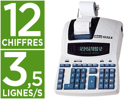 CALCULATRICE IBICO 1232X IMPRIMANTE PROFESSIONNELLE BICOLORE 12 CHIFFRES CONVERSION FRANC/EURO 230X300X75MM 1.8KG