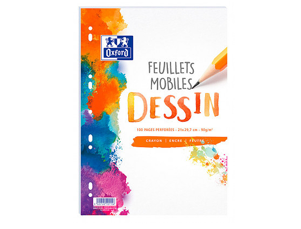 FEUILLET MOBILE OXFORD A4 210X297MM 100 PAGES 90GR RÉGLURE DESSIN PERFORÉ SOUS FILM
