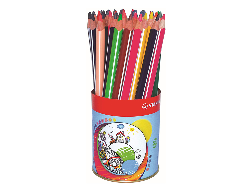 CRAYON COULEUR STABILO TRIO LONG BOIS TRIANGULAIRE 175MM MINE LARGE SOUPLE 4MM POT MÉTAL 38U
