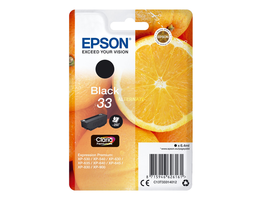 CARTOUCHE EPSON T3331 JET D'ENCRE ORANGE CLARIA COULEUR NOIR