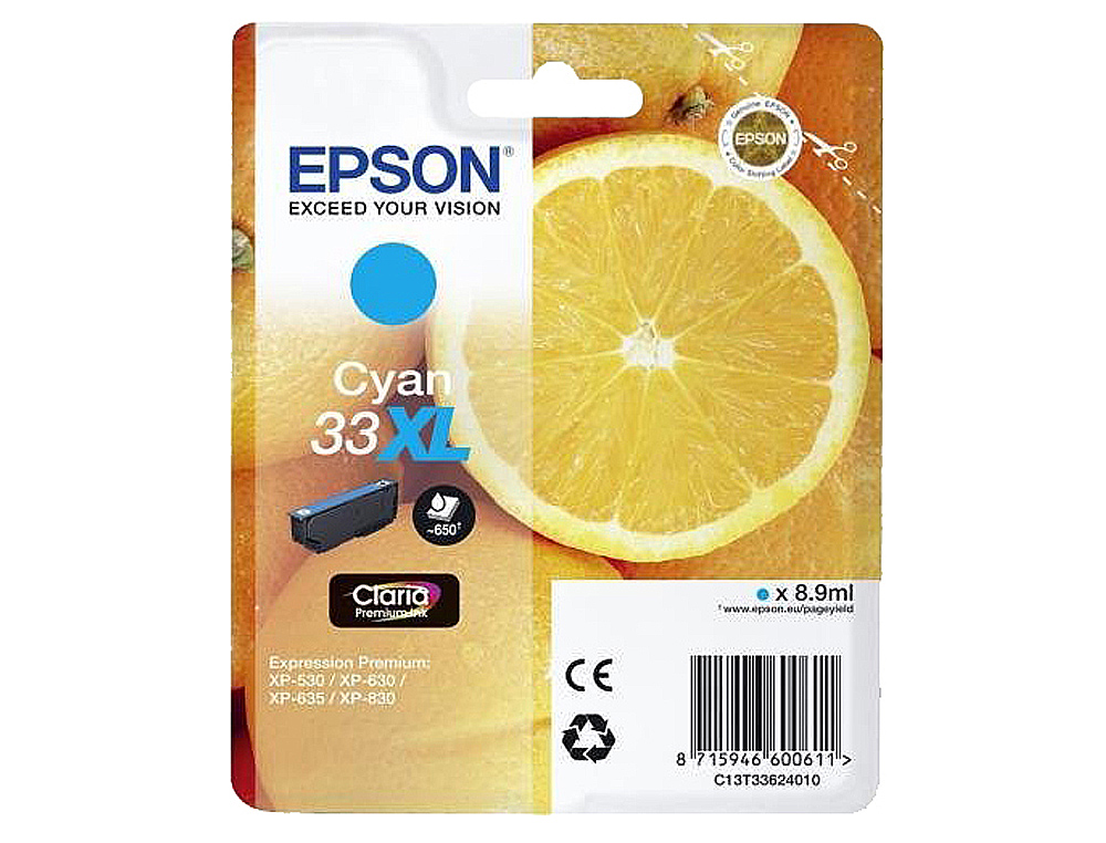 CARTOUCHE EPSON T3362XL JET D'ENCRE ORANGE CLARIA COULEUR CYAN
