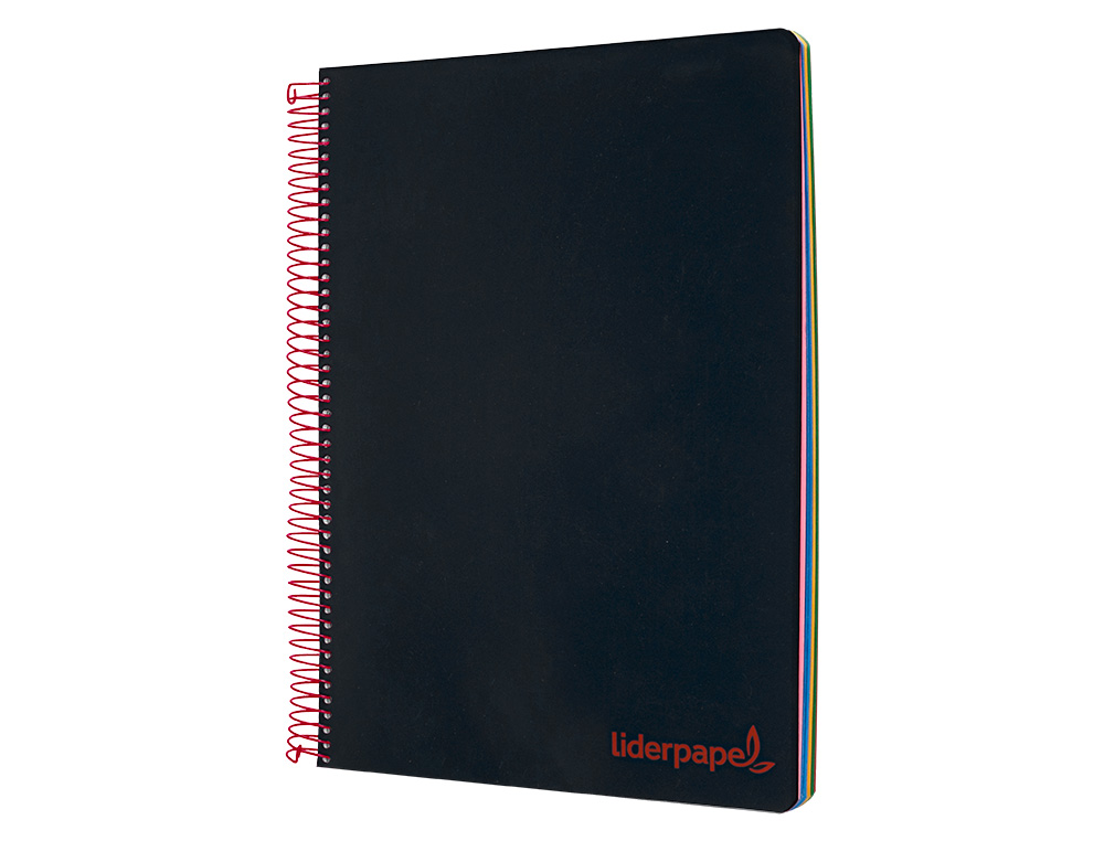 CAHIER SPIRALE LIDERPAPEL A5 MICRO WONDER 240 PAGES 90G 5X5MM 6 TROUS 5 BANDES COULEURS NOIR