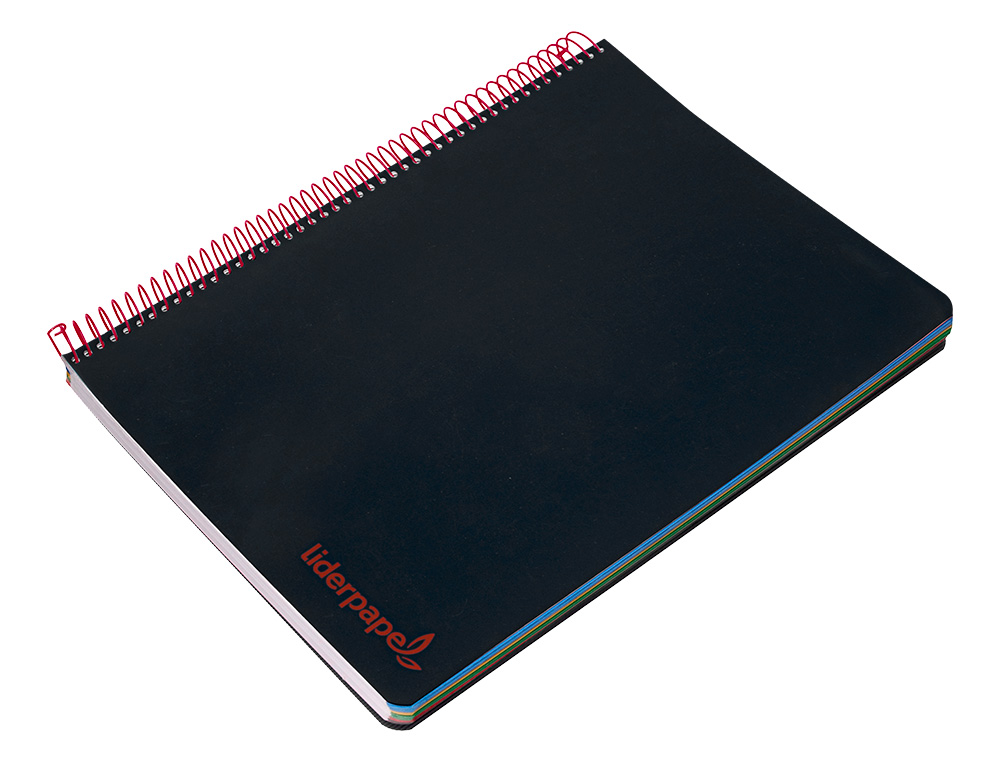 CAHIER SPIRALE LIDERPAPEL A5 MICRO WONDER 240 PAGES 90G 5X5MM 6 TROUS 5 BANDES COULEURS NOIR