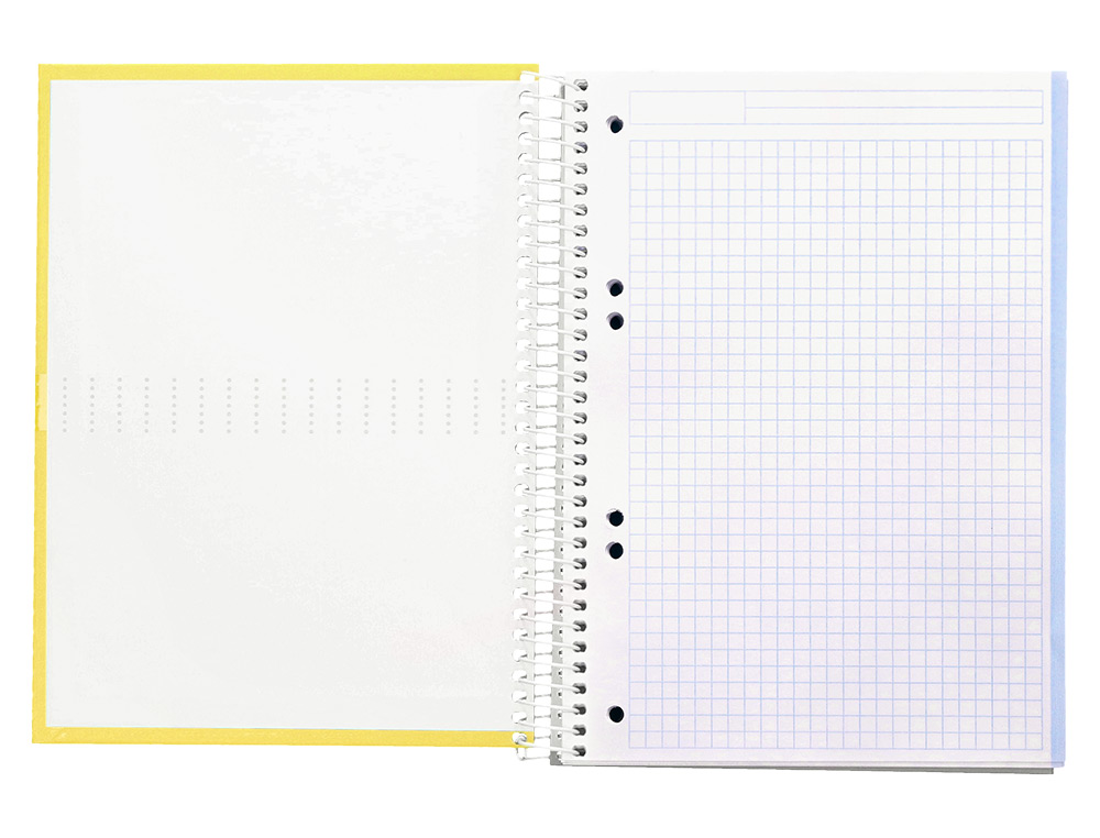 CAHIER SPIRALE LIDERPAPEL CRAFTY COUVERTURE CONTRECOLLE A5 240P 90G/M2 5X5MM MICROPERFOR 6 TROUS COLORIS JAUNE