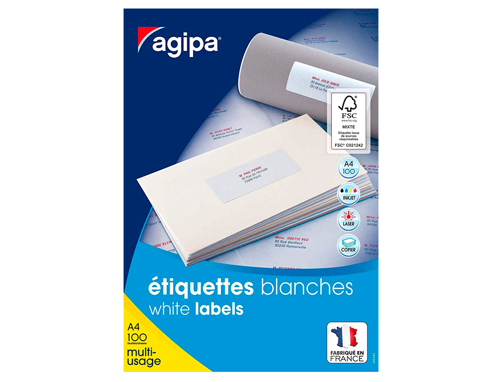 ÉTIQUETTE ADHÉSIVE APLI AGIPA MULTI-USAGE 99.1X93.1MM TOUTE IMPRIMANTE COINS ARRONDIS BOÎTE 600 UNITÉS